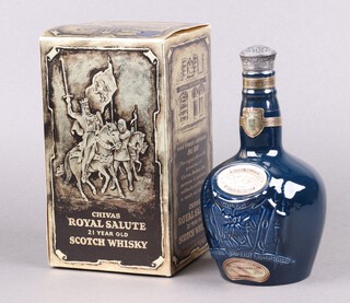 A 75cl blue glazed flagon of Chivas Brothers Ltd. Royal Salute 21 year old  blended Scotch whisky, in original cardboard box 