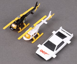 Corgi Juniors, a collection of 007 Bond vehicles to include a Spy Who Loved Me Lotus Esprit, a Stromberg helicopter and a Moonraker Drax helicopter 