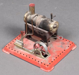 A vintage Mamod model steam engine together with fuel tray  20cm w x 17cm d