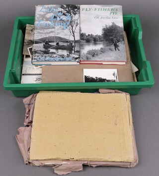 A collection of volumes by Colonel Jocelyn Lane - "Fly Fishers Pie" and "Lake and Loch Fishing" together with "The Manuscript of Flash Lights on Fly Fishing" and associated photographs from the volumes including an original photograph of Colonel Lane fly fishing with the Duke of Windsor 