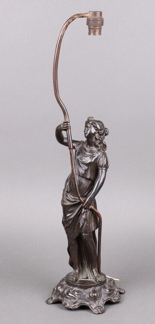 A 19th Century bronze figure of a standing classical lady, converted to a table lamp 57cm h 