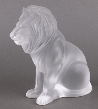 Lalique, a glass figure of a seated lion  "Bamara" 21cm, the base marked Lalique France and with label Made in France 