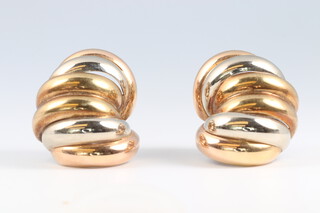 A pair of 2 colour gold marked 375 earrings 6.5g