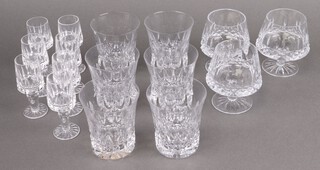 Six Tyrone cut glass tumblers (1 with chip to rim), 3 cut glass brandy balloons and 8 liqueur glasses 