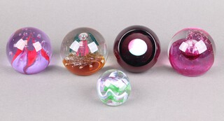Five Caithness paperweights - New World, Fire Ball, June Fall, Diabolo and Moon Crystal 