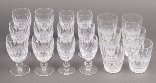 Eighteen Waterford Colleen pattern glasses including 6 small wine glasses, 6 liqueur/sherry glasses and 6 small tumblers 