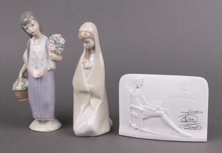 Three items of Lladro porcelain, Girl with Child 4636 18cm, Lupita 1058 22cm and a Lladro Collectors Society plaque decorated Don Quixote 11cm 