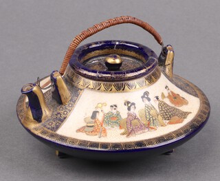 A late 19th Century Meiji period Japanese Satsuma teapot of squat form, the base with 3 character mark 5cm 