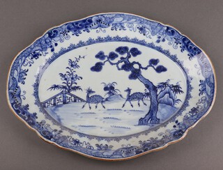 An 18th/19th Century oval Nankin blue and white meat plate decorated deer 37cm 