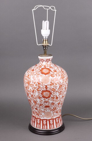 A porcelain table lamp in the form of a red-iron enamelled vase 35cm 