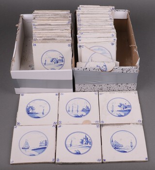 Thirty six 19th Century blue and white Delft style tiles (2 a/f) 