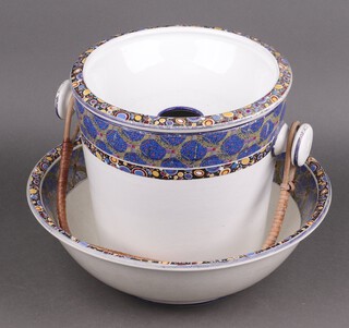 An Edwardian Pearl Pottery slop pail together with a wash bowl (both ring flat) 
