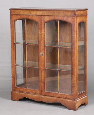 A Queen Anne style walnut display cabinet fitted shelves enclosed by astragal glazed panelled doors, 110cm h x 87cm w x 30cm d  