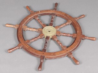 An 8 spoked hardwood ships wheel 92cm diam. 
