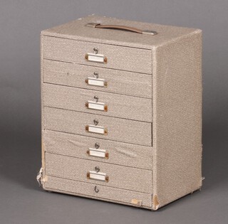 A shallow photographic slide chest of 6 drawers with carrying handle 40cm h x 33cm w x 22cm d, together  with a collection of slides 