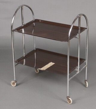 An Art Deco tubular metal and plastic folding 2 tier tea trolley 80cm h x 64cm w x 39cm d (bottom tray has a crack)  