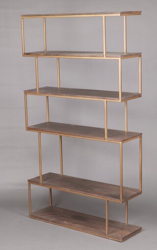 A mid-century tubular gilt metal and laminate finished 5 tier what-not 182cm h x 101cm w x 30cm d 