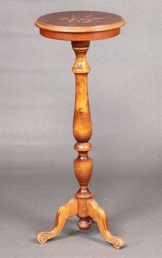 A Victorian style circular beech torchere 100cm h x 39cm diam. 