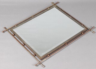 A mid-century square bevelled plate wall mirror contained in a steel frame 69cm h x 80cm w  