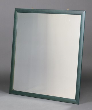 A rectangular plate mirror contained in a green frame 85cm x 81cm 