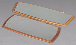 Two mid-century rectangular plate mirrors contained in teak frames 31cm x 94cm and 36cm x 78cm  