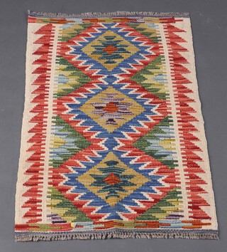 A red, blue and cream ground Chobi Kilim rug 85cm x 53cm 