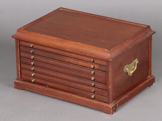A mahogany coin collectors chest of 7 drawers on bracket feet 30cm h x 52cm w x 38cm d 