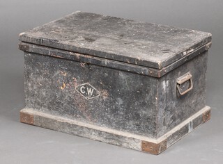 A 19th Century pine carpenters chest with hinged lid and iron drop handles 40cm h x 70cm w x 48cm d 