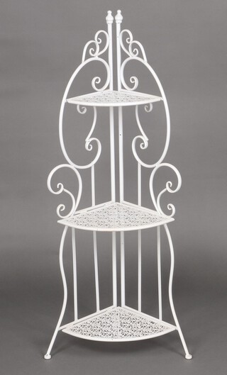 A Victorian style pierced and wrought metal 3 tier folding corner what-not 112cm h x 46cm w x 36cm d 