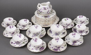 A 41 piece Hammersley Violet pattern tea service comprising 2 plates, 12 tea plates, 12 saucers, 10 cups (2 ring flat), 2 breakfast cups, 2 saucers, milk jug and sugar bowl 