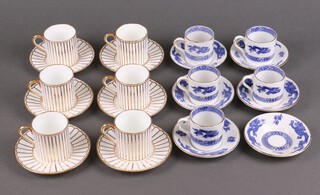 A Wedgwood 12 piece coffee service with gilt decoration comprising 6 coffee cans and 6 saucers together with a Cauldron 11 piece blue and white coffee service - 5 cups and 6 saucers (2 cups and 1 saucer ring flat) 
