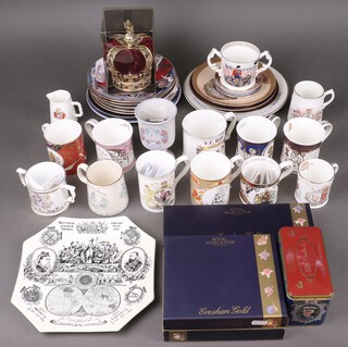 A Victorian octagonal plate to commemorate the 1887 Jubilee, an Edward VI Coronation mug marked Coronation Festival Shoreham, a George V Coronation mug marked Lewes and other commemorative ceramics 