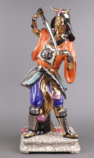 A large and impressive Italian pottery figure of a standing Samurai warrior, the base marked Bassane Italy 65cm 