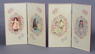 Two nursery screens decorated figures of standing children 71cm h x 73cm w 
