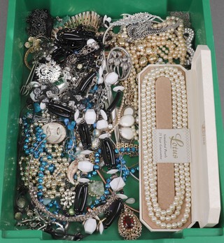 A collection of costume jewellery including simulated pearls, beads, necklaces, etc 