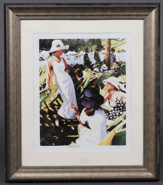 Sherree Valentine-Daines, a limited edition coloured print "Between The Races Henley" no.1/25, monogrammed SVD 52cm x 45cm 