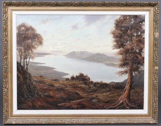 Oil on canvas, mountain lake with moon in distance, indistinctly signed and dated '68, 60cm x 80cm 