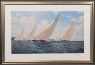 Steven Dews, "Britannia 1933 Racing in The Solent", signed limited edition coloured print no.600/850, 63cm x 98cm 