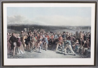Charles Lees, a coloured print "The Golfers" The grand match played over St Andrews Links 53cm x 87cm, contained in a Hogarth frame 