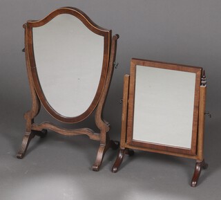 Two dressing table mirrors in mahogany frames (1 missing a finial) 