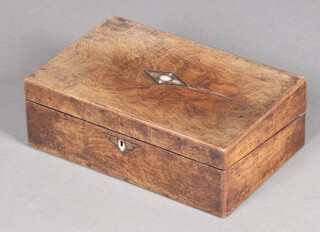 A Victorian walnut writing slope with hinged lid and inlaid mother of pearl 11cm h x 35m w x 22cm d (interior missing)