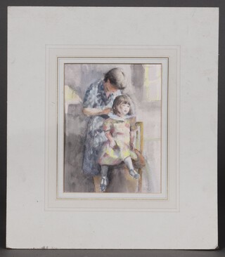 Sherree Valentine-Daines, watercolour, study of a seated child and mother 20cm x 15cm, unframed 