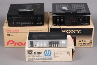 A Sony amp model no. STR-DA2400ES multi channel AV receiver (boxed), together with a Pioneer VSX-D608 multi channel receiver and a Pioneer SA-540 integrated amplifier