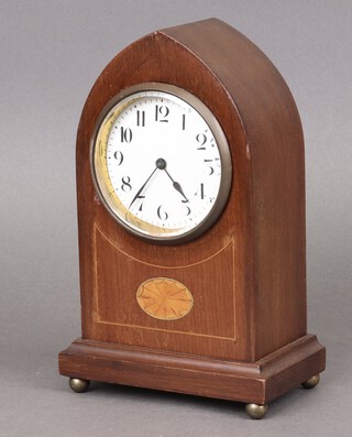 A French timepiece with enamelled dial and Arabic numerals contained in a mahogany lancet case 