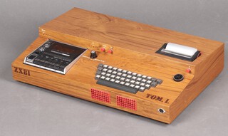 A Sinclair ZX81 "Homebrew Edition" housed in a homemade wooden case with built in printer and tape recorder.