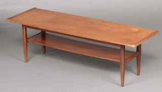 A mid-century rectangular teak 2 tier coffee table 36cm h x 114cm w x 36cm d (water and contact marks in places)