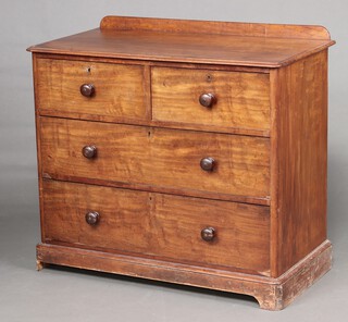 A Victorian mahogany D shaped chest with raised back, 2 short and 2 long drawers, raised on bracket feet 94cm h x 105cm w x 52cm d (water and contact marks in places, damage to feet)