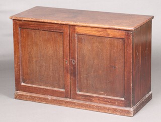 A 19th Century rectangular mahogany cabinet with shelved interior enclosed by a pair of panelled doors, raised on a platform base 62cm h x 94cm w x 41cm d 