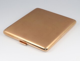 An Asprey & Co 9ct gold cigarette case, 128g gross, engraved to the interior "July 1917-February 1919", 8.5cm h x 9.5cm w, together with an Asprey box 