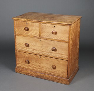 Heal & Sons London, a Victorian bleached satinwood chest of 2 short and 2 long drawers, raised on a platform base 99cm x 99cm w x 52cm d 